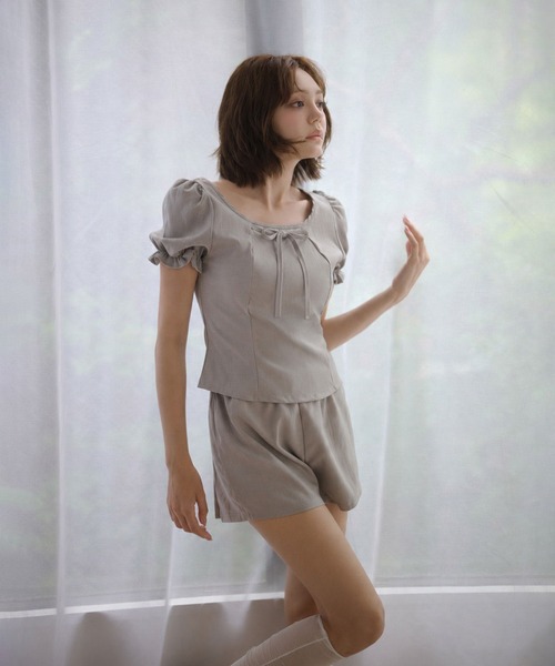 M DOLLY（エムドリー）の「Ribbon sophie puff set up / リボンソフィーパフセットアップ（セットアップ・レディース・グレー/ブラック・M/S）」の11枚目の写真
