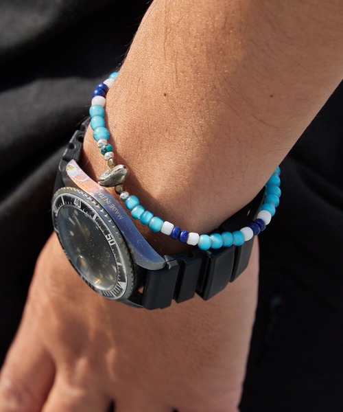 SunKu(サンク)の「SunKu/サンク Vintage Beads Bracelet (Blue) ヴィンテージ ビーズ ブレスレット ブルー メンズ レディース 2026年 夏 夏服(ブレスレット・メンズ・ライトブルー・FREE)」の4枚目の写真