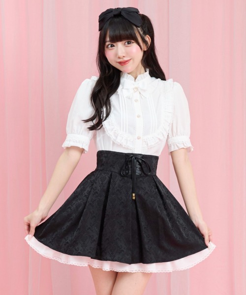Secret Honey（シークレットハニー）の「コルセット風バッスルスカパン（スカート・レディース・ブラック/ワインレッド・MEDIUM）」の4枚目の写真