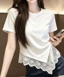 裾レースレイヤード風Tシャツ