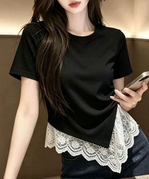 裾レースレイヤード風Tシャツ