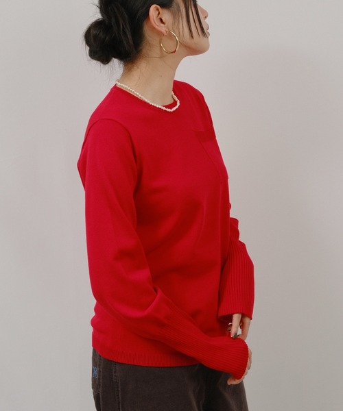 palm RICHE（ポームリシュ）の「ハイゲージ刺繍ロゴニット（Tシャツ/カットソー・レディース・ライトベージュ/レッド/ブラック・M）」の7枚目の写真