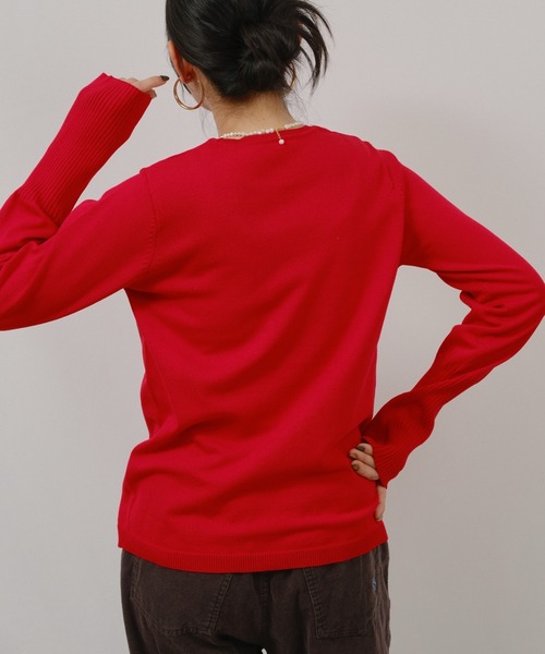 palm RICHE（ポームリシュ）の「ハイゲージ刺繍ロゴニット（Tシャツ/カットソー・レディース・ライトベージュ/レッド/ブラック・M）」の8枚目の写真