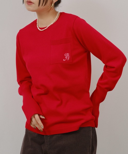 palm RICHE（ポームリシュ）の「ハイゲージ刺繍ロゴニット（Tシャツ/カットソー・レディース・ライトベージュ/レッド/ブラック・M）」の5枚目の写真