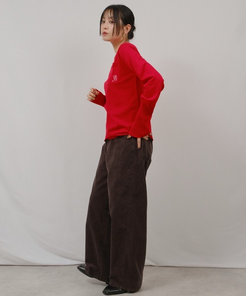 palm RICHE（ポームリシュ）の「ハイゲージ刺繍ロゴニット（Tシャツ/カットソー・レディース・ライトベージュ/レッド/ブラック・M）」の15枚目の写真