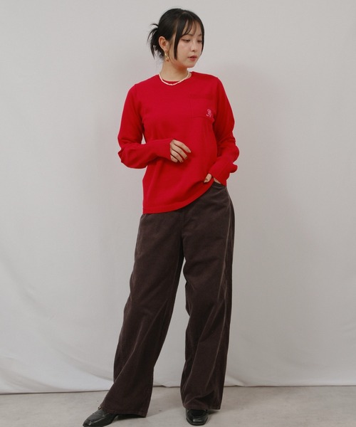 palm RICHE（ポームリシュ）の「ハイゲージ刺繍ロゴニット（Tシャツ/カットソー・レディース・ライトベージュ/レッド/ブラック・M）」の12枚目の写真