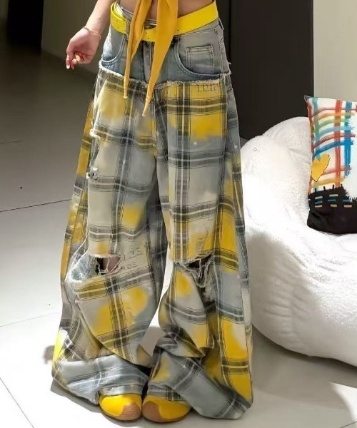 AsRiRe(アスリレイ)の「グランジチェックダメージハーフデニムパンツ(デニムパンツ・レディース・イエロー/ブルー・M/L/S)」の10枚目の写真