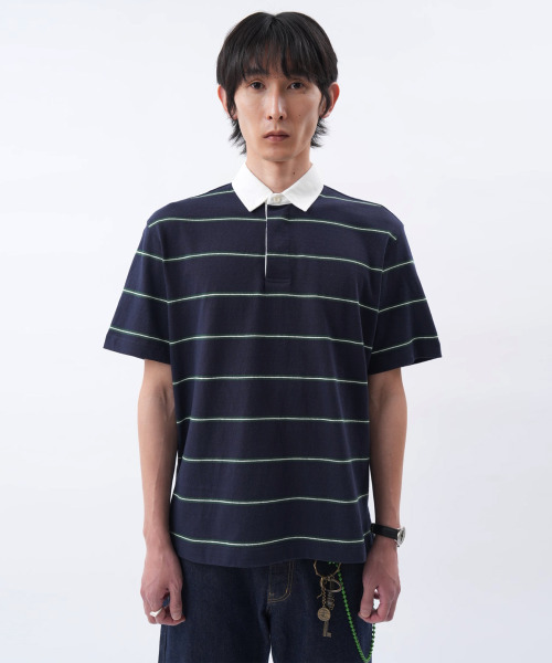 AFTERPRAY(アフタープレイ)の「リニアストライプポロシャツネイビー(ポロシャツ・メンズ・その他・SMALL/MEDIUM/LARGE)」の2枚目の写真