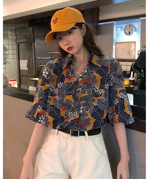 inst.ALL(インストール)の「レトロボタニカル半袖ルーズシャツ(シャツ/ブラウス・レディース・オレンジ/キャメル・M)」の2枚目の写真