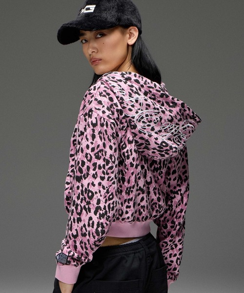 X-girl（エックスガール）の「ALL OVER PRINT COMPACT ZIP UP SWEAT HOODIE（パーカー・レディース・レオパード/カモフラージュ/ピンク・S/M）」の6枚目の写真