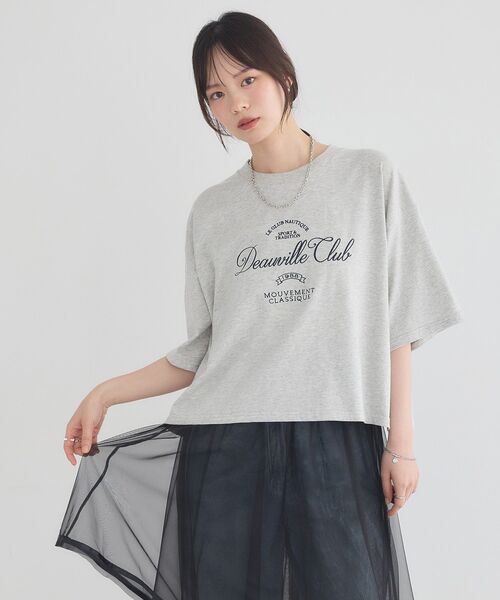 earth music&ecology（アースミュージックアンドエコロジー）の「カレッジロゴ刺繍Tシャツ（Tシャツ/カットソー・レディース・オレンジ/ライトグレー/ダークネイビー・FREE）」の13枚目の写真