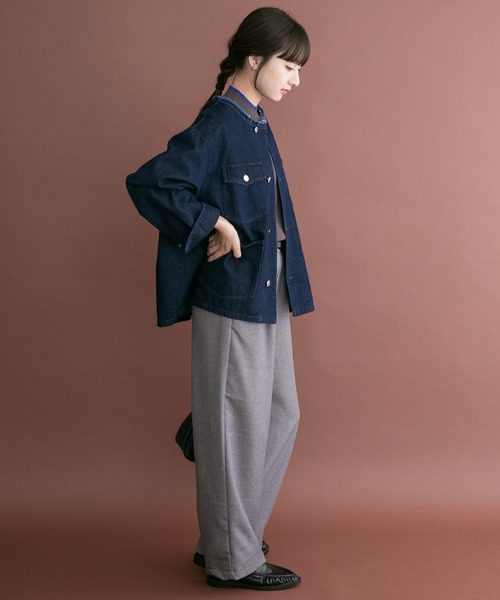 ITEMS URBANRESEARCH(アイテムズ アーバンリサーチ)の「デニムオーバーノーカラージャケット(デニムジャケット・レディース・インディゴブルー/ブラウン/ブラック・FREE)」の8枚目の写真