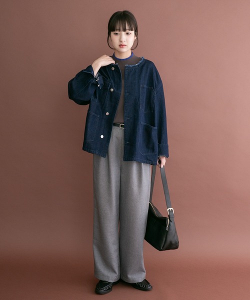 ITEMS URBANRESEARCH(アイテムズ アーバンリサーチ)の「デニムオーバーノーカラージャケット(デニムジャケット・レディース・インディゴブルー/ブラウン/ブラック・FREE)」の9枚目の写真