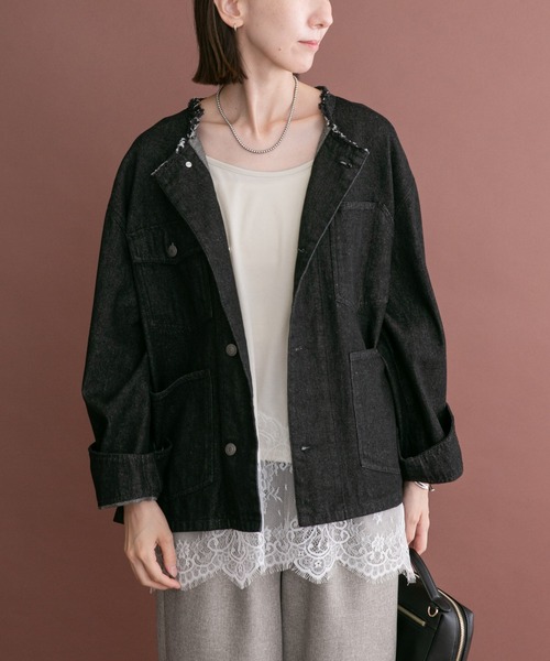 ITEMS URBANRESEARCH(アイテムズ アーバンリサーチ)の「デニムオーバーノーカラージャケット(デニムジャケット・レディース・インディゴブルー/ブラウン/ブラック・FREE)」の17枚目の写真