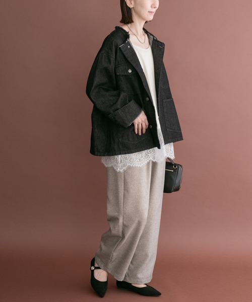 ITEMS URBANRESEARCH(アイテムズ アーバンリサーチ)の「デニムオーバーノーカラージャケット(デニムジャケット・レディース・インディゴブルー/ブラウン/ブラック・FREE)」の22枚目の写真