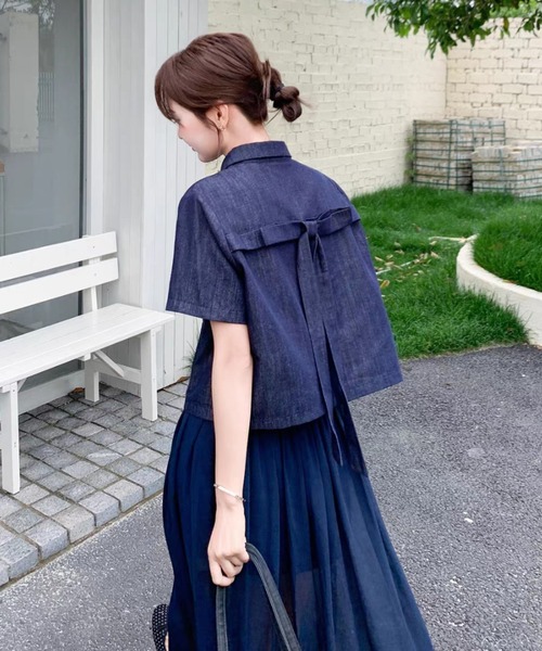 FAVORITO(ファヴォリート)の「襟付きトップススカートセットアップ(セットアップ・レディース・ブルー・S/L/M)」の2枚目の写真