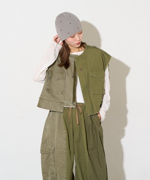etsinta(エシンタ)の「【etsinta】ミリタリークロップドベスト(ベスト・レディース・カーキ/ブラック・ONE SIZE)」の14枚目の写真