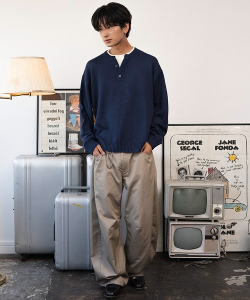 WEGO(ウィゴー)の「WEGO/【26年秋冬新作】レイヤードヘンリーネックプルオーバー(ニット/セーター・メンズ・ネイビー/ブラウン/杢グレー/ブラック・MEDIUM/LARGE)」の5枚目の写真