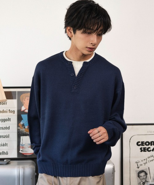 WEGO(ウィゴー)の「WEGO/【26年秋冬新作】レイヤードヘンリーネックプルオーバー(ニット/セーター・メンズ・ネイビー/ブラウン/杢グレー/ブラック・MEDIUM/LARGE)」の14枚目の写真