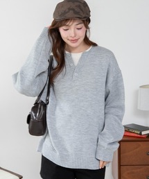 WEGO/【26年秋冬新作】レイヤードヘンリーネックプルオーバー