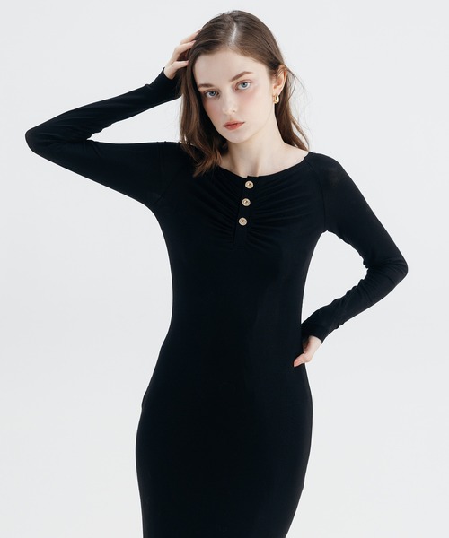 EIMY ISTOIRE(エイミーイストワール)の「EIMY BUTTON CUTSEW DRESS(ワンピース・レディース・ピンクベージュ/ブラック・FREE)」の7枚目の写真