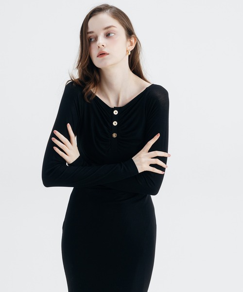 EIMY ISTOIRE(エイミーイストワール)の「EIMY BUTTON CUTSEW DRESS(ワンピース・レディース・ピンクベージュ/ブラック・FREE)」の8枚目の写真