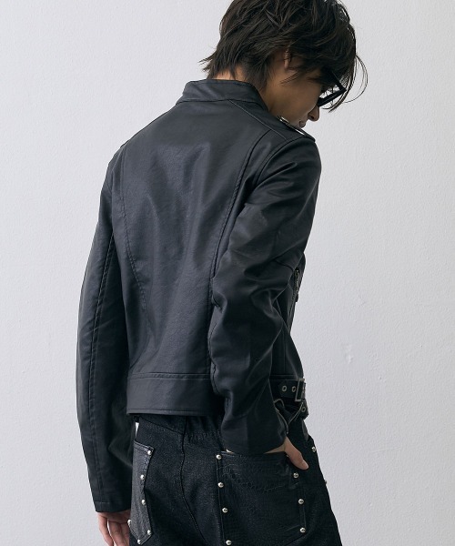 Shoowtime（ショウタイム）の「Military Studded Cropped Faux Leather Jacket / ミリタリースタッズクロップドフェイクレザージャケット（ミリタリージャケット・メンズ・ブラック・X-LARGE/LARGE/MEDIUM）」の7枚目の写真