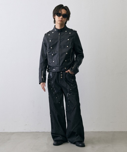Shoowtime（ショウタイム）の「Military Studded Cropped Faux Leather Jacket / ミリタリースタッズクロップドフェイクレザージャケット（ミリタリージャケット・メンズ・ブラック・X-LARGE/LARGE/MEDIUM）」の16枚目の写真