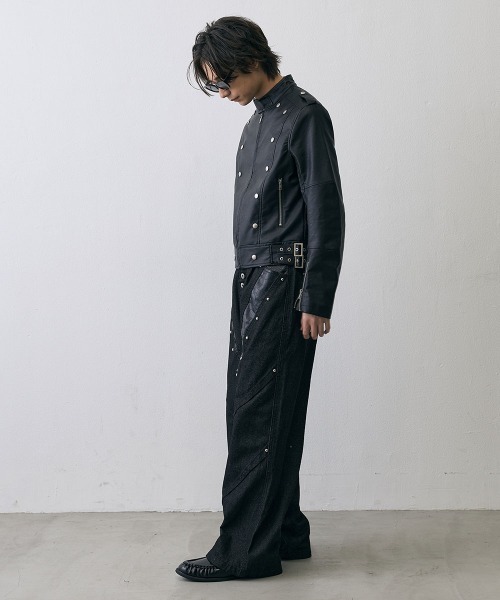 Shoowtime（ショウタイム）の「Military Studded Cropped Faux Leather Jacket / ミリタリースタッズクロップドフェイクレザージャケット（ミリタリージャケット・メンズ・ブラック・X-LARGE/LARGE/MEDIUM）」の18枚目の写真