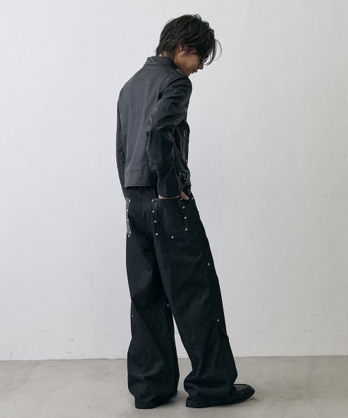 Shoowtime（ショウタイム）の「Military Studded Cropped Faux Leather Jacket / ミリタリースタッズクロップドフェイクレザージャケット（ミリタリージャケット・メンズ・ブラック・X-LARGE/LARGE/MEDIUM）」の19枚目の写真