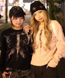 <2サイズ展開 / ユニセックス>ATMARK ボーンプリント サーマルロングスリーブTシャツ 骨 長袖
