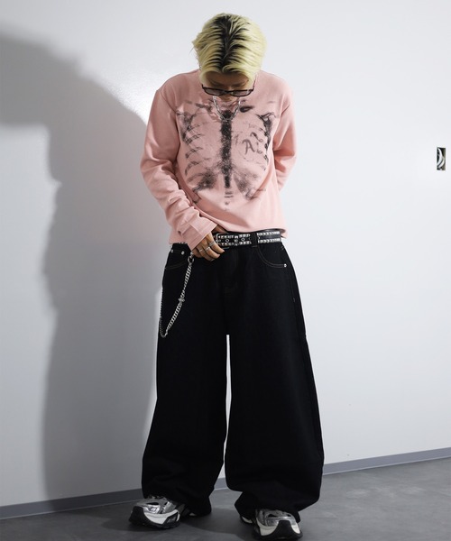 ATMARK(アットマーク)の「<2サイズ展開 / ユニセックス>ATMARK ボーンプリント サーマルロングスリーブTシャツ 骨 長袖(Tシャツ/カットソー・メンズ・ピンク/ブラック・L/M)」の3枚目の写真
