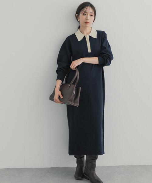 URBAN RESEARCH DOORS(アーバンリサーチドアーズ)の「バイカラーニットワンピース(ワンピース・レディース・ブラウン/ネイビー/チャコールグレー・FREE)」の1枚目の写真