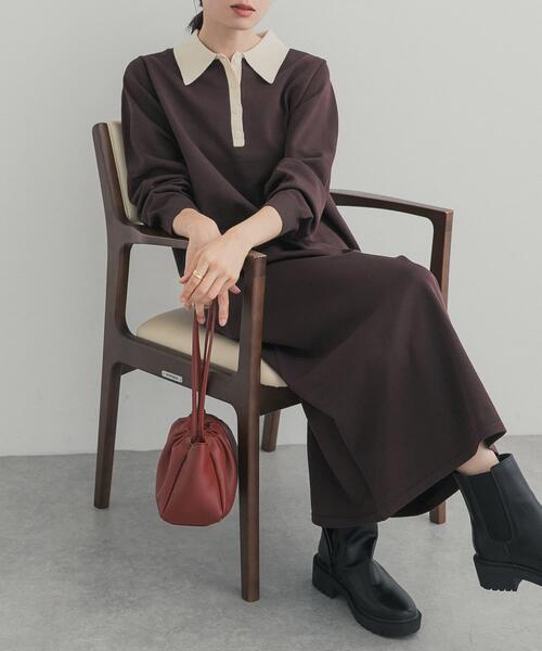 URBAN RESEARCH DOORS(アーバンリサーチドアーズ)の「バイカラーニットワンピース(ワンピース・レディース・ブラウン/ネイビー/チャコールグレー・FREE)」の3枚目の写真