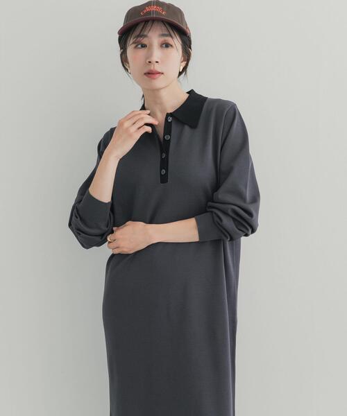 URBAN RESEARCH DOORS(アーバンリサーチドアーズ)の「バイカラーニットワンピース(ワンピース・レディース・ブラウン/ネイビー/チャコールグレー・FREE)」の2枚目の写真