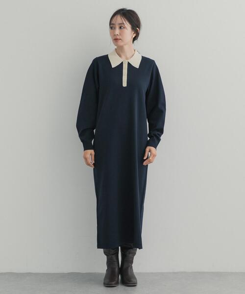 URBAN RESEARCH DOORS(アーバンリサーチドアーズ)の「バイカラーニットワンピース(ワンピース・レディース・ブラウン/ネイビー/チャコールグレー・FREE)」の6枚目の写真