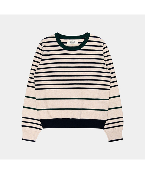PIGMENT(ピグメント)の「レインボーボーダーRネックニット(TDSW260601)(ニット/セーター・レディース・アイボリー/ネイビー・FREE)」の1枚目の写真