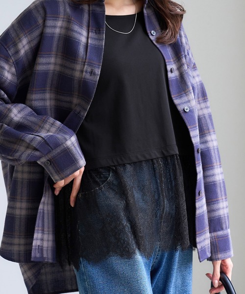 ROPE' PICNIC(ロペピクニック)の「裾切替レースロングスリーブTシャツ(Tシャツ/カットソー・レディース・ブラック/ホワイト・FREE)」の1枚目の写真