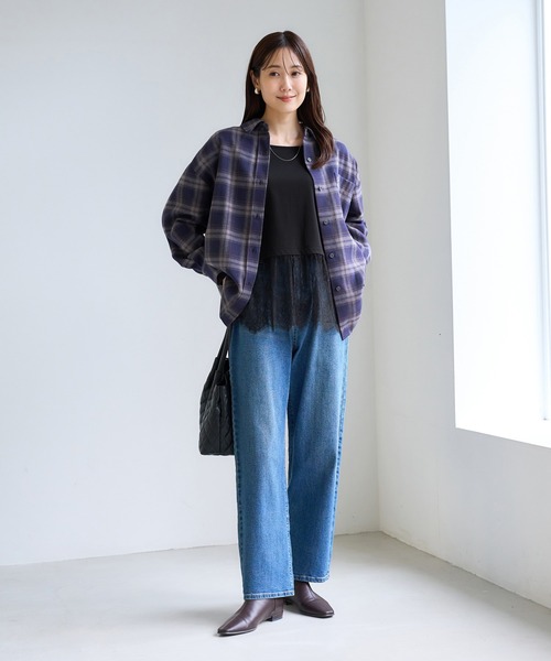 ROPE' PICNIC(ロペピクニック)の「裾切替レースロングスリーブTシャツ(Tシャツ/カットソー・レディース・ブラック/ホワイト・FREE)」の6枚目の写真