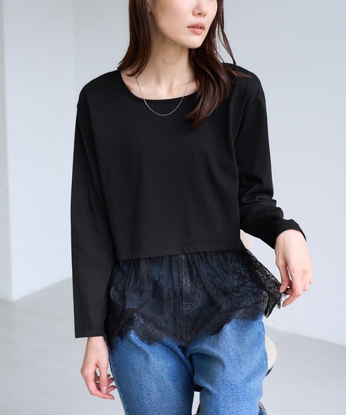 ROPE' PICNIC(ロペピクニック)の「裾切替レースロングスリーブTシャツ(Tシャツ/カットソー・レディース・ブラック/ホワイト・FREE)」の11枚目の写真