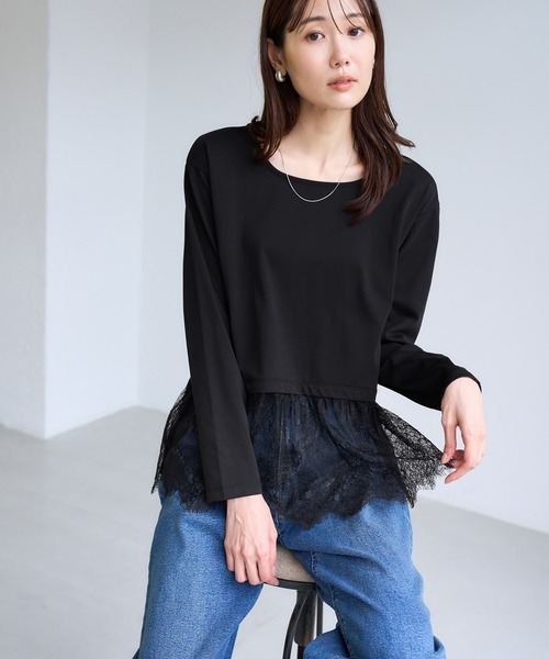 ROPE' PICNIC(ロペピクニック)の「裾切替レースロングスリーブTシャツ(Tシャツ/カットソー・レディース・ブラック/ホワイト・FREE)」の12枚目の写真