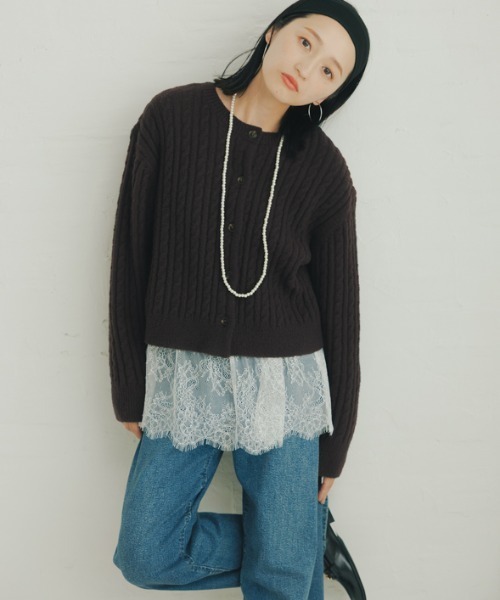 ROPE' PICNIC(ロペピクニック)の「裾切替レースロングスリーブTシャツ(Tシャツ/カットソー・レディース・ブラック/ホワイト・FREE)」の4枚目の写真
