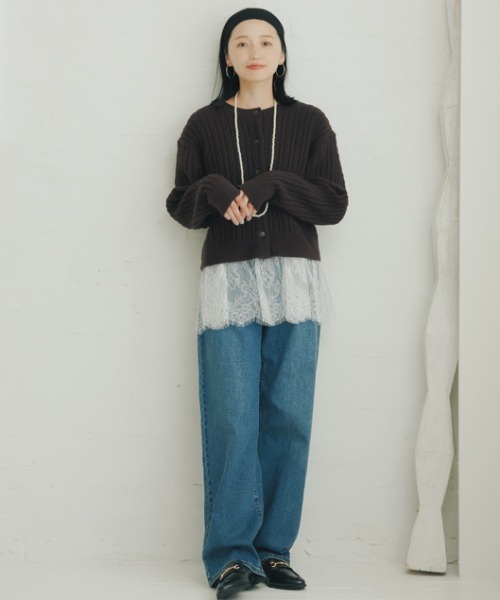 ROPE' PICNIC(ロペピクニック)の「裾切替レースロングスリーブTシャツ(Tシャツ/カットソー・レディース・ブラック/ホワイト・FREE)」の5枚目の写真