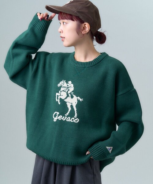 GEVACO（ゲバコ）の「【GEVACO】ジョッキー＆ホースジャガードニット（ニット/セーター・メンズ・ネイビー/グリーン・MEDIUM/LARGE）」の3枚目の写真