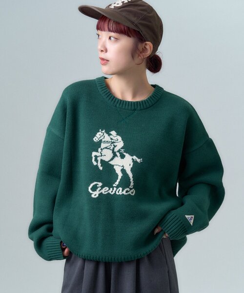 GEVACO（ゲバコ）の「【GEVACO】ジョッキー＆ホースジャガードニット（ニット/セーター・メンズ・ネイビー/グリーン・MEDIUM/LARGE）」の4枚目の写真