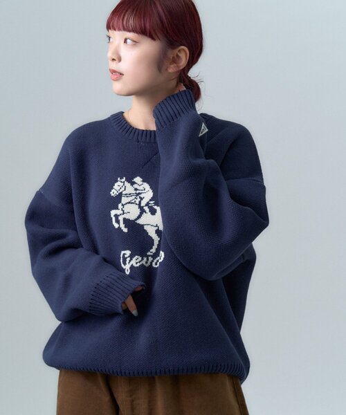 GEVACO（ゲバコ）の「【GEVACO】ジョッキー＆ホースジャガードニット（ニット/セーター・メンズ・ネイビー/グリーン・MEDIUM/LARGE）」の13枚目の写真