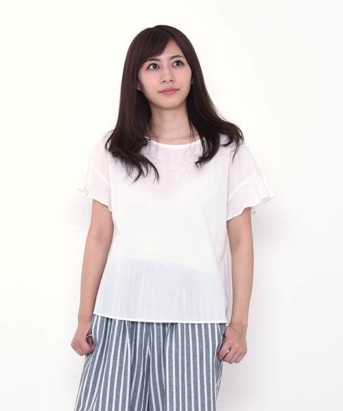 POU DOU DOU（プードゥドゥ）の「ドビー格子ノーカラーブラウス（シャツ/ブラウス・レディース・ブラック/オフホワイト/グリーン・3）」の2枚目の写真