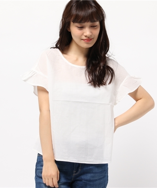 POU DOU DOU（プードゥドゥ）の「ドビー格子ノーカラーブラウス（シャツ/ブラウス・レディース・ブラック/オフホワイト/グリーン・3）」の12枚目の写真