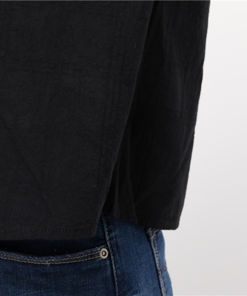 POU DOU DOU（プードゥドゥ）の「ドビー格子ノーカラーブラウス（シャツ/ブラウス・レディース・ブラック/オフホワイト/グリーン・3）」の10枚目の写真