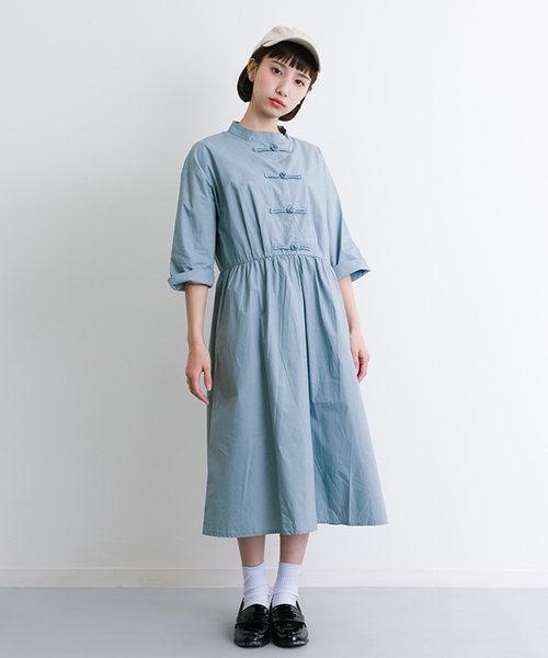 MERLOT(メルロー)の「チャイナボタンコットンワンピース5790(ワンピース・レディース・ブラック/ライトブルー/オフホワイト・FREE)」の3枚目の写真